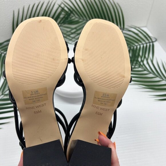 Nine West Black Yeap3 Strappy Ankle Sandals Size 5.5M Open Toe 3.25" Block Heel - Picture 7 of 10